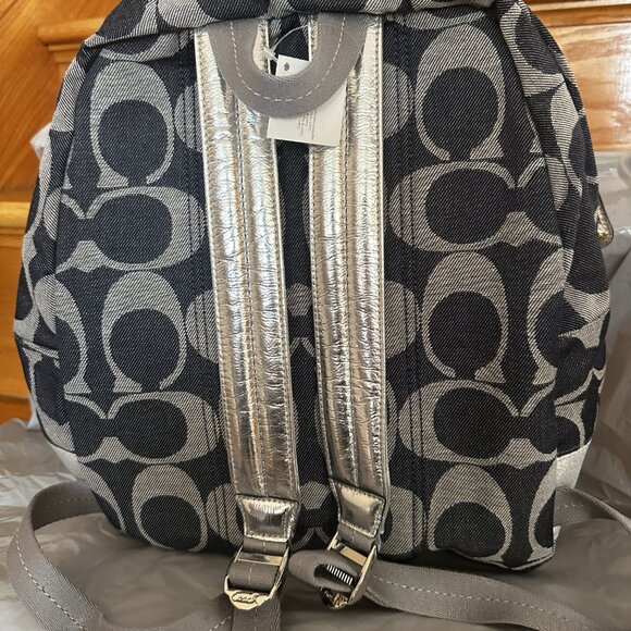 Coach Signature Denim & Silver Stripe Poppy Backpack - Picture 6 of 6